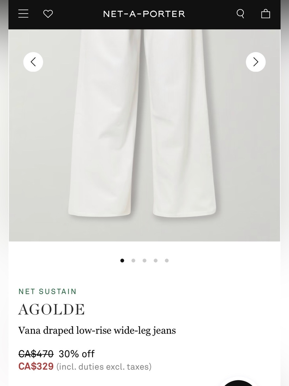 $470 AGOLDE Vana Folded High-Rise Wide Leg Jeans in White Milkshake US29 - Picture 2 of 6